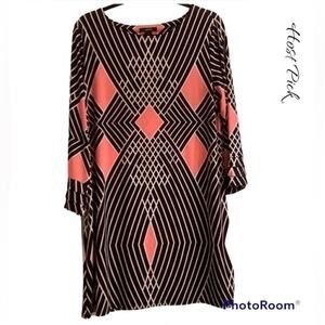 Alfani Women’s Retro Print 3/4 Length Sleeves With Fringe Shift Dress Size L